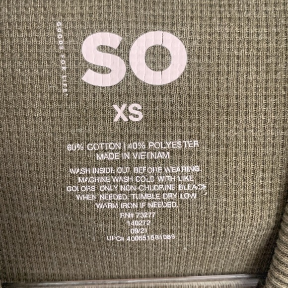 SO waffle knit hooded henley crop sweatshirt size xs - Picture 2 of 6